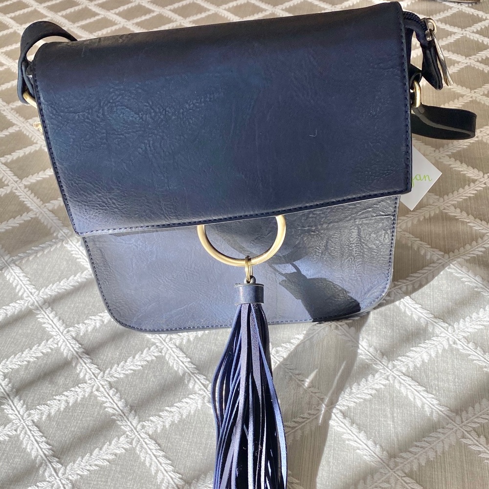 Vegan Navy Tassel Messenger Bag